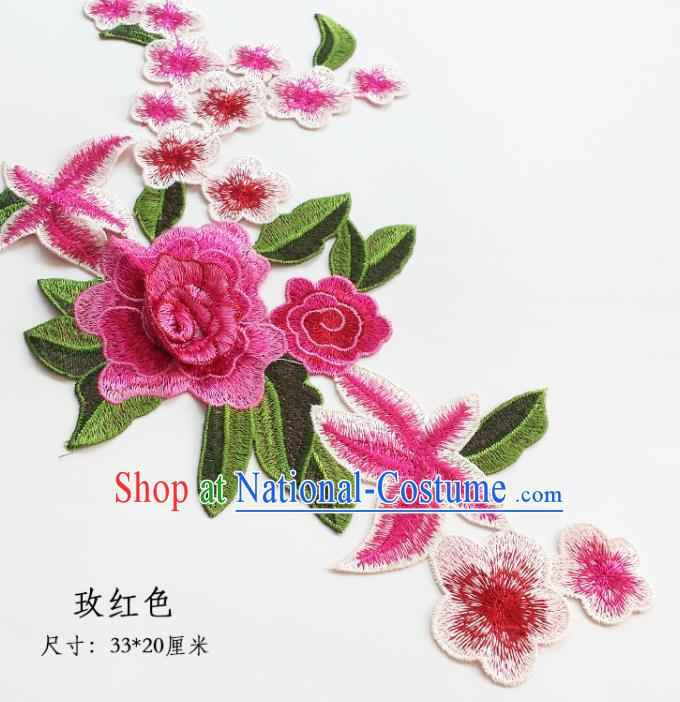 Traditional Chinese National Embroidery Stereo Rosy Flowers Applique Embroidered Patches Embroidering Cloth Accessories