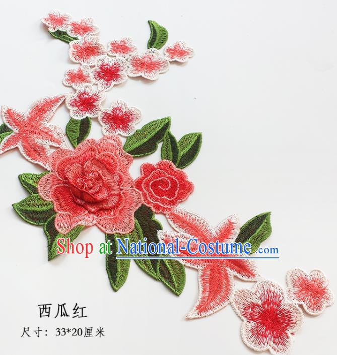 Traditional Chinese National Embroidery Stereo Watermelon Red Flowers Applique Embroidered Patches Embroidering Cloth Accessories