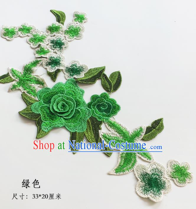 Traditional Chinese National Embroidery Stereo Green Flowers Applique Embroidered Patches Embroidering Cloth Accessories