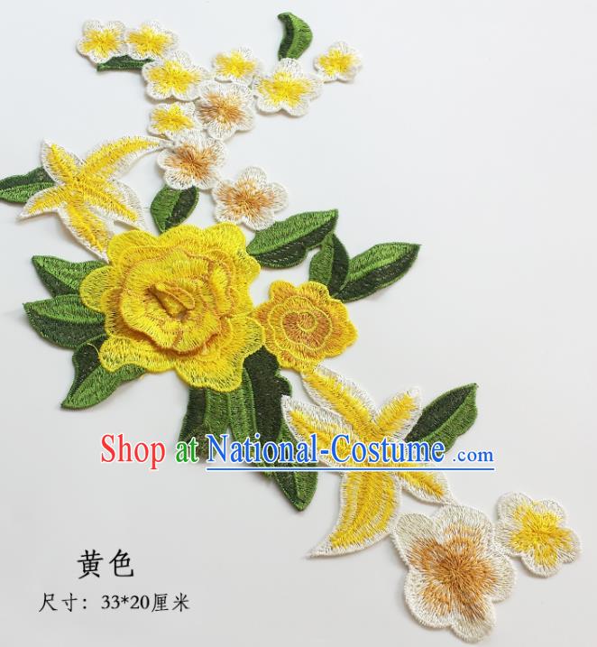 Traditional Chinese National Embroidery Stereo Yellow Flowers Applique Embroidered Patches Embroidering Cloth Accessories