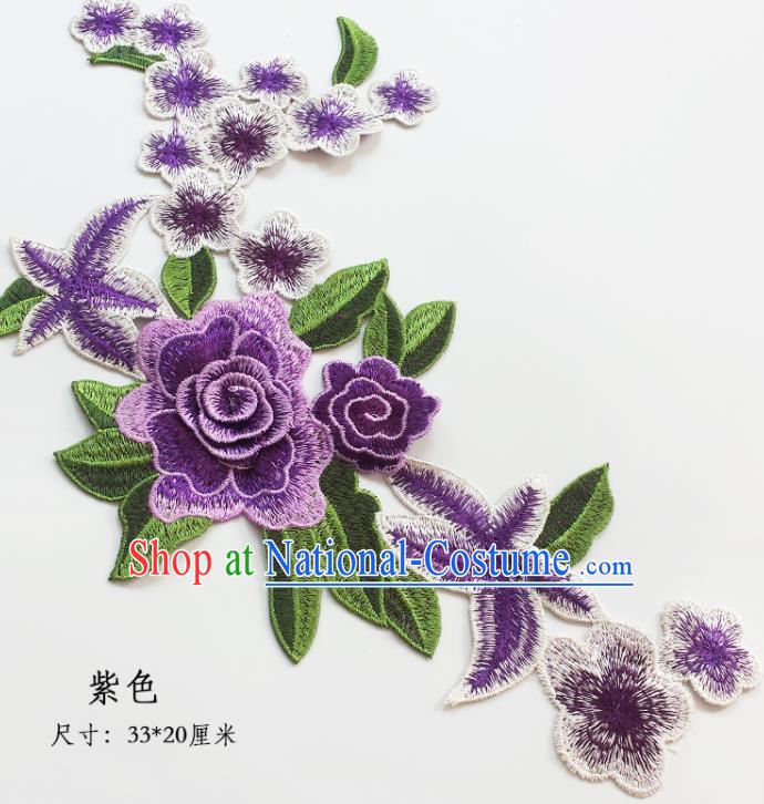 Traditional Chinese National Embroidery Stereo Purple Flowers Applique Embroidered Patches Embroidering Cloth Accessories