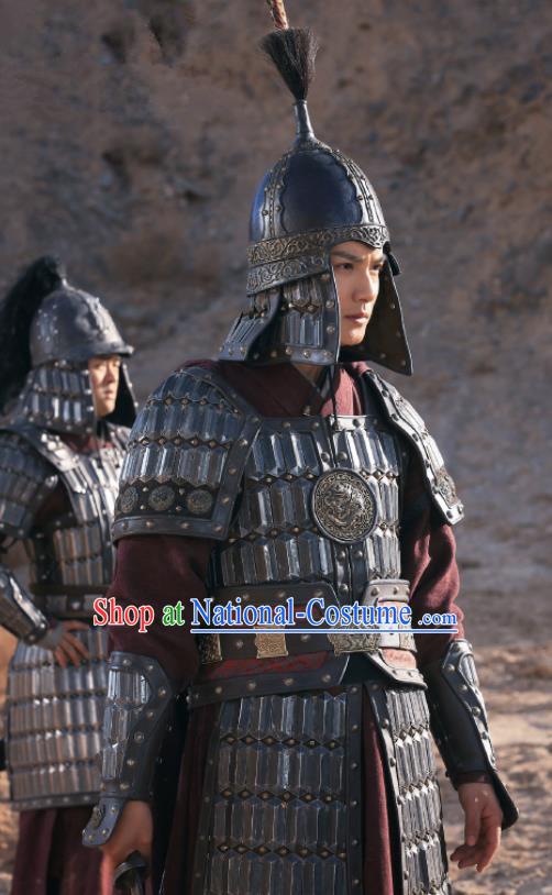 Traditional Chinese Song Dynasty Count of Jiayi General Body Armor Ancient Drama Royal Nirvana Gu Feng En Costume and Hat for Men