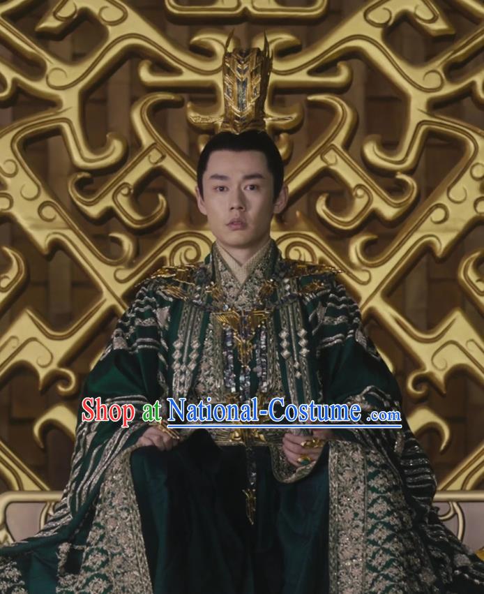 Chinese Historical Drama Ancient Emperor of Yin Empire Novoland Eagle Flag Bai Luyan Replica Costumes and Headpiece for Men