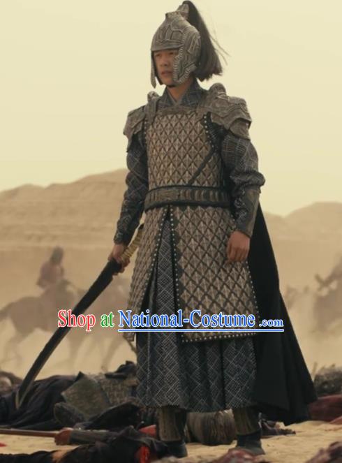 Chinese Ancient General Prince Lv Guichen Drama Novoland Eagle Flag Liu Haoran Replica Costumes and Headpiece for Men