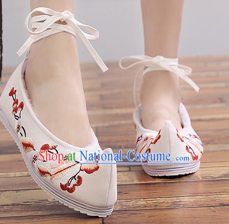 Chinese Handmade Embroidered Plum Beige Cloth Shoes Traditional Hanfu Shoes National Shoes for Women