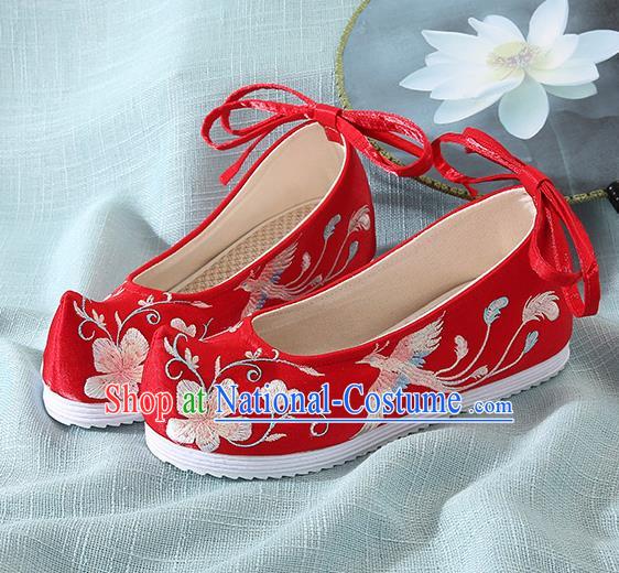 Chinese Handmade Embroidered Flower Bird Red Cloth Shoes Traditional Hanfu Shoes National Shoes for Women