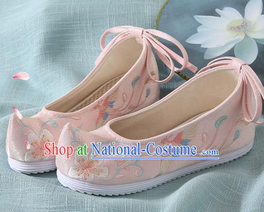 Chinese Handmade Embroidered Flower Bird Pink Cloth Shoes Traditional Hanfu Shoes National Shoes for Women