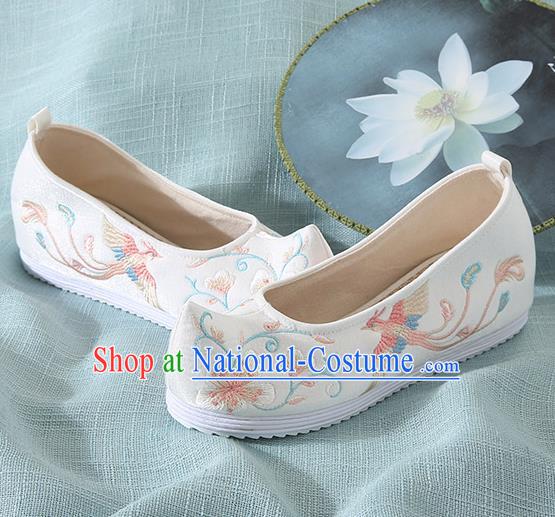 Chinese Handmade Embroidered Flower Bird White Cloth Shoes Traditional Hanfu Shoes National Shoes for Women