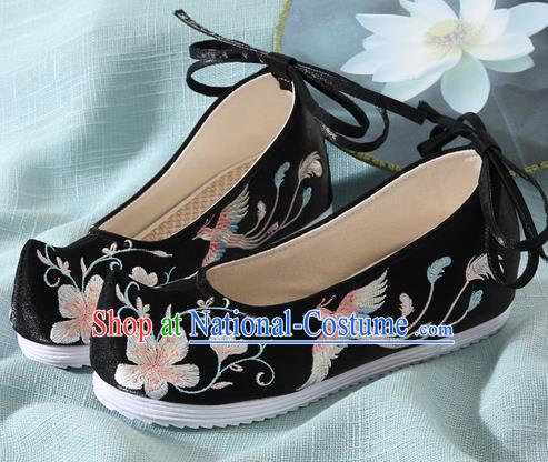 Chinese Handmade Embroidered Flower Bird Black Cloth Shoes Traditional Hanfu Shoes National Shoes for Women