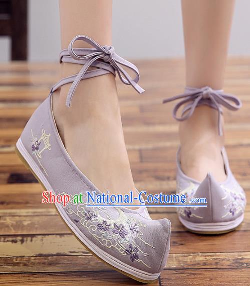 Chinese Handmade Opera Embroidered Purple Cloth Shoes Traditional Hanfu Shoes National Shoes for Women