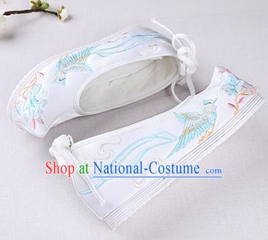 Chinese Handmade Opera Embroidered Phoenix Flower White Shoes Traditional Hanfu Shoes National Shoes for Women