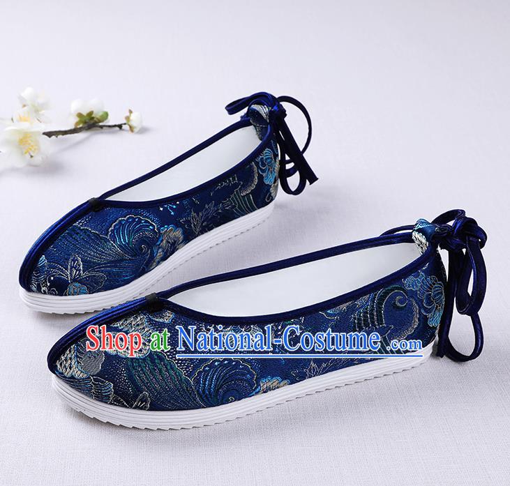 Chinese Handmade Opera Embroidered Royalblue Brocade Shoes Traditional Hanfu Shoes National Shoes for Women