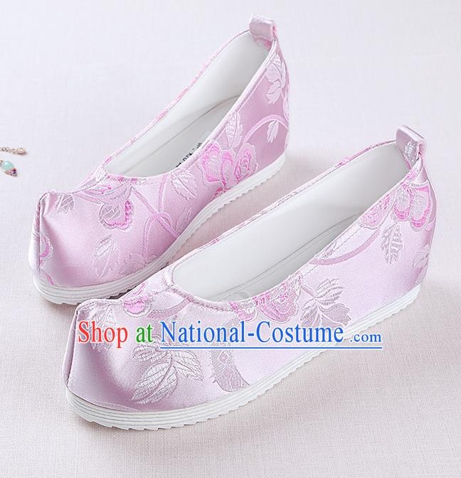 Chinese Handmade Opera Pink Brocade Shoes Traditional Hanfu Shoes National Shoes for Women