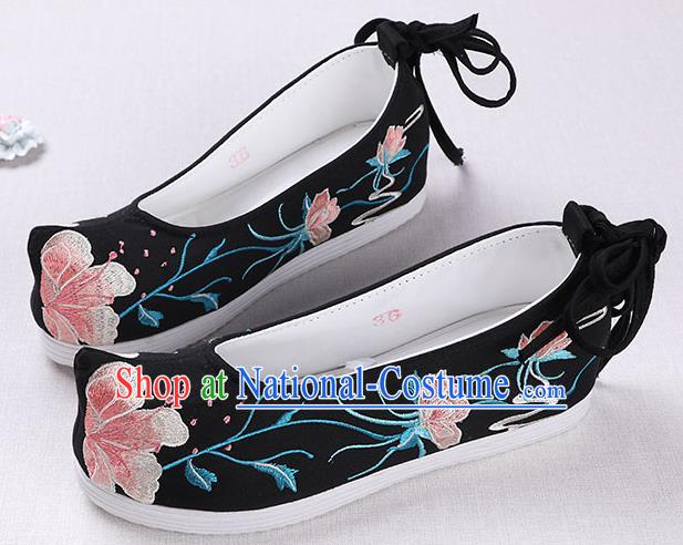 Chinese Handmade Opera Embroidered Black Shoes Traditional Hanfu Shoes National Shoes for Women