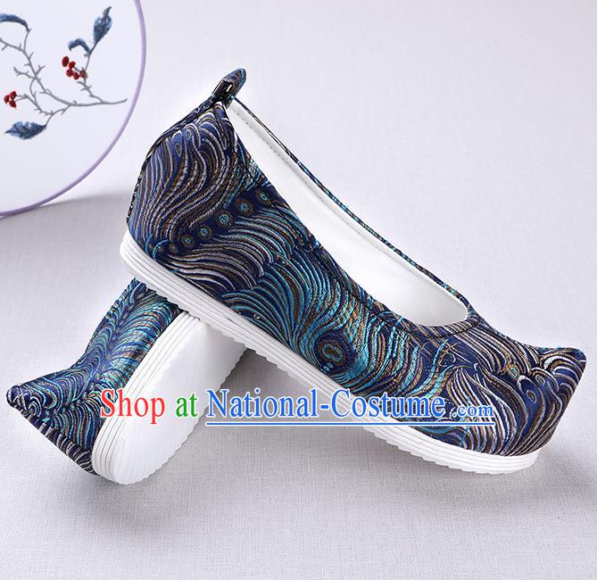 Chinese Handmade Opera Embroidered Royalblue Brocade Bow Shoes Traditional Hanfu Shoes National Shoes for Women