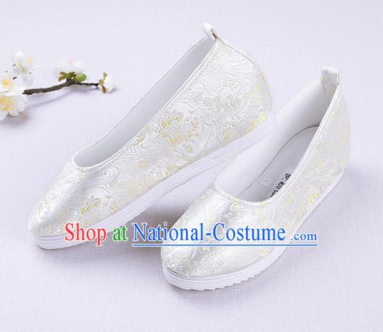 Chinese Handmade Opera Embroidered Beige Brocade Shoes Traditional Hanfu Shoes National Shoes for Women