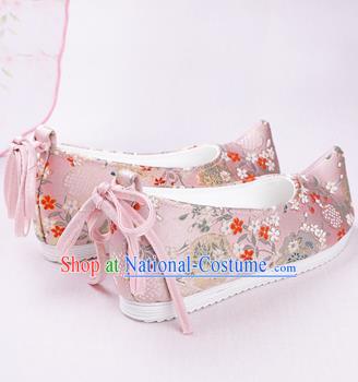 Chinese Handmade Opera Embroidered Pink Brocade Bow Shoes Traditional Hanfu Shoes National Shoes for Women