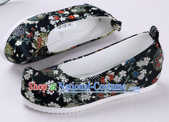 Chinese Handmade Opera Embroidered Black Brocade Bow Shoes Traditional Hanfu Shoes National Shoes for Women