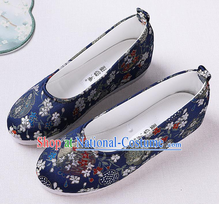 Chinese Handmade Opera Royalblue Brocade Shoes Traditional Hanfu Shoes National Shoes for Women