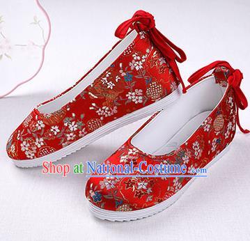 Chinese Handmade Opera Red Brocade Shoes Traditional Hanfu Shoes National Shoes for Women