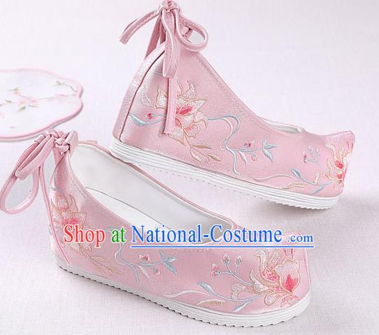 Chinese Handmade Embroidered Pink Opera Shoes Traditional Hanfu Shoes National Shoes for Women