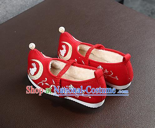 Chinese Handmade Embroidered Old Beijing Red Shoes Traditional Hanfu Shoes National Shoes for Kids