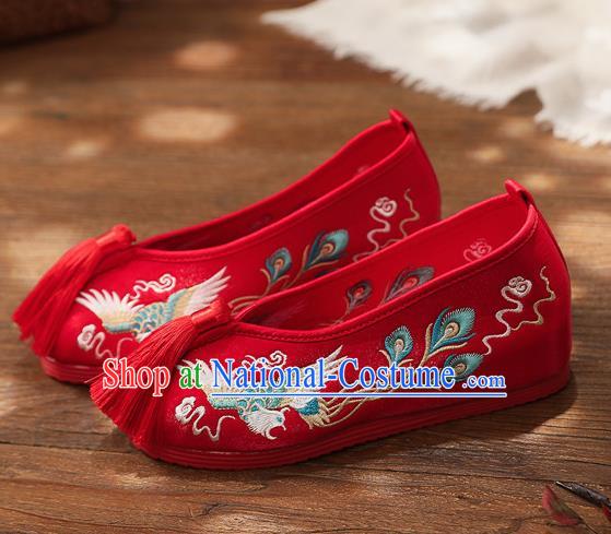 Chinese Handmade Embroidered Phoenix Red Shoes Traditional Hanfu Shoes National Shoes for Kids