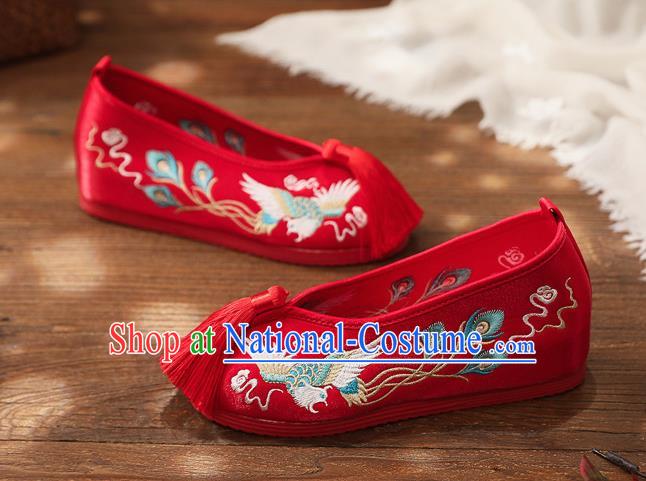 Chinese Handmade Embroidered Phoenix Red Shoes Traditional Hanfu Shoes National Shoes for Kids