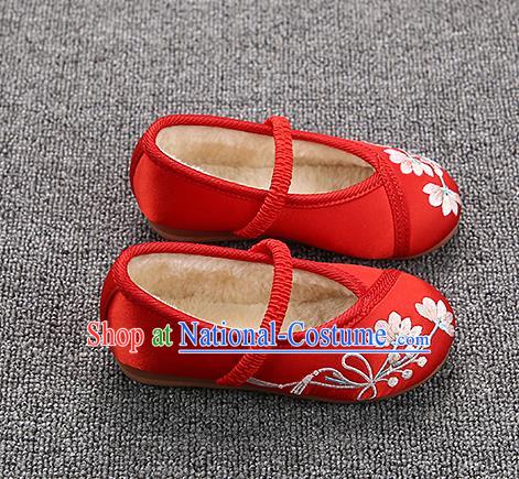 Chinese Handmade Red Satin Shoes Traditional Hanfu Shoes National Shoes for Kids