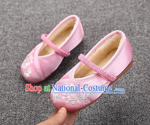 Chinese Handmade Pink Satin Shoes Traditional Hanfu Shoes National Shoes for Kids