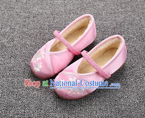 Chinese Handmade Pink Satin Shoes Traditional Hanfu Shoes National Shoes for Kids