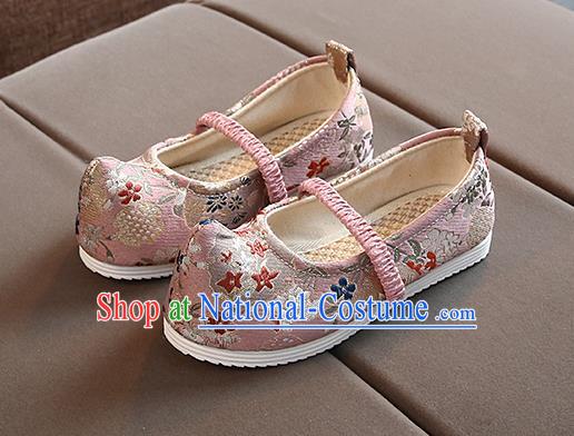 Chinese Handmade Pink Brocade Shoes Traditional Hanfu Shoes National Shoes for Kids