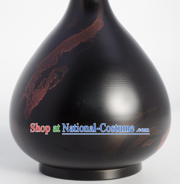 Chinese Handmade Bronze Flower Vase Traditional Black Copper Craft Decoration