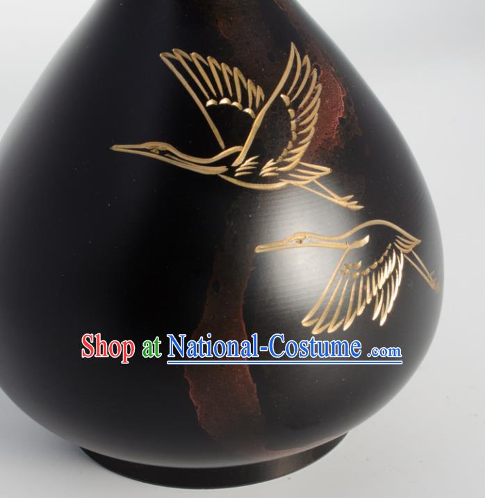 Chinese Handmade Bronze Flower Vase Traditional Black Copper Craft Decoration