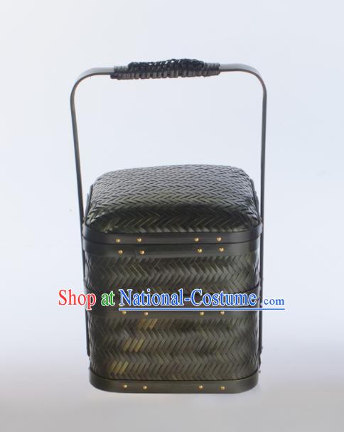 Chinese Handmade Bamboo Weaving Black Basket Traditional Food Box