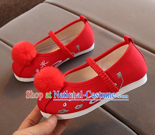 Chinese Handmade Red Embroidered Shoes Traditional New Year Hanfu Shoes National Shoes for Kids