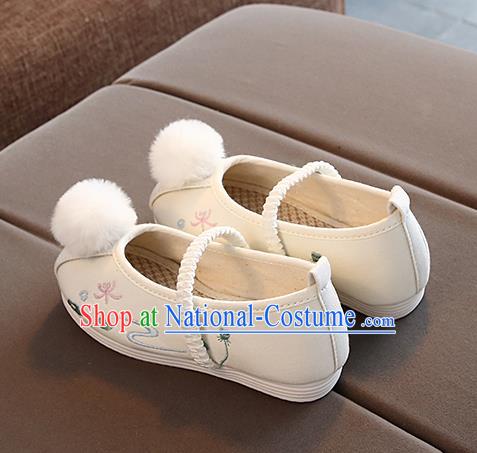 Chinese Handmade Beige Embroidered Shoes Traditional New Year Hanfu Shoes National Shoes for Kids