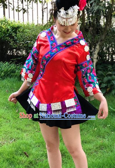 Chinese Traditional Miao Nationality Costume Ethnic Folk Dance Dress for Women