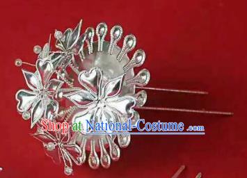 Chinese Traditional Handmade Miao Nationality Silver Flower Hairpins Ethnic Wedding Hair Accessories for Women