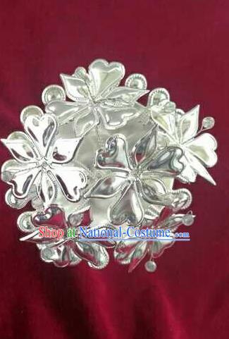 Chinese Traditional Handmade Miao Nationality Silver Flowers Hairpins Ethnic Wedding Hair Accessories for Women