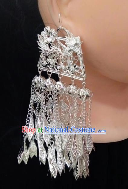 Chinese Handmade Traditional Miao Nationality Silver Earrings Ethnic Wedding Bride Accessories for Women