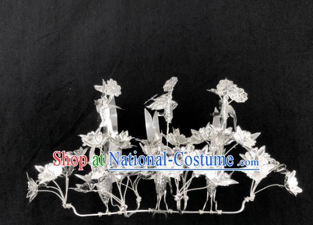 Chinese Traditional Handmade Miao Nationality Hair Crown Silver Hairpins Ethnic Wedding Hair Accessories for Women