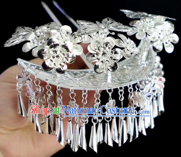 Chinese Traditional Handmade Miao Nationality Butterfly Hair Crown Silver Hairpins Ethnic Wedding Hair Accessories for Women