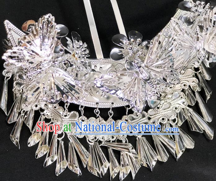 Chinese Traditional Handmade Miao Nationality Butterfly Hair Crown Silver Hairpins Ethnic Wedding Hair Accessories for Women