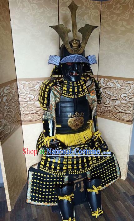 Japanese Handmade Traditional Samurai Black Body Armor and Helmet Ancient Warrior Costumes for Men