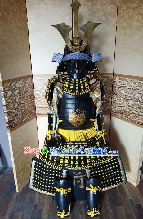 Japanese Handmade Traditional Samurai Black Body Armor and Helmet Ancient Warrior Costumes for Men