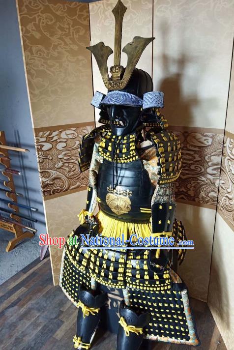 Japanese Handmade Traditional Samurai Black Body Armor and Helmet Ancient Warrior Costumes for Men