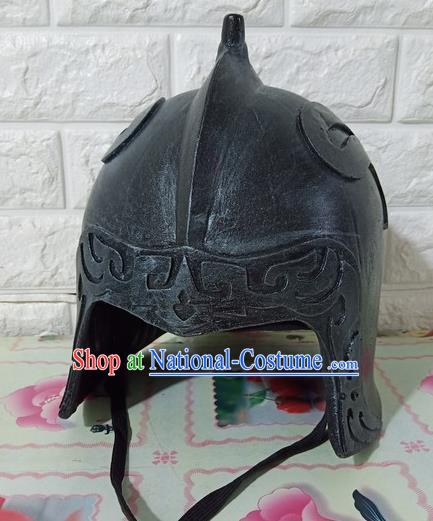 Chinese Handmade Traditional Han Dynasty Soldier Helmet Ancient General Hat for Men