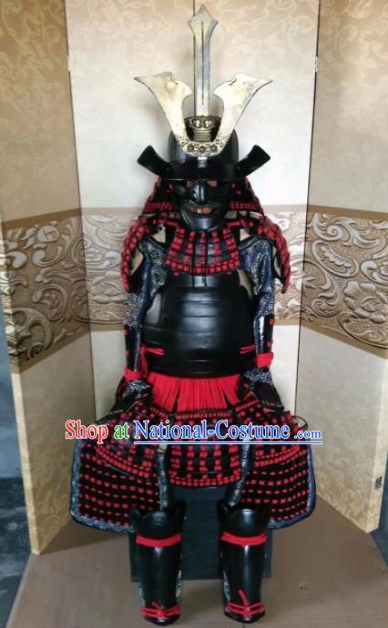 Japanese Handmade Traditional Samurai Red Tassel Body Armor and Helmet Ancient Warrior Costumes for Men