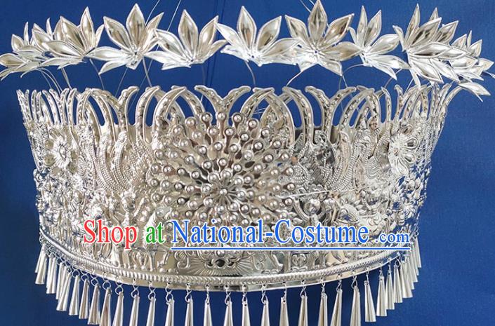 Chinese Traditional Handmade Miao Nationality Tassel Phoenix Coronet Ethnic Wedding Hair Accessories for Women